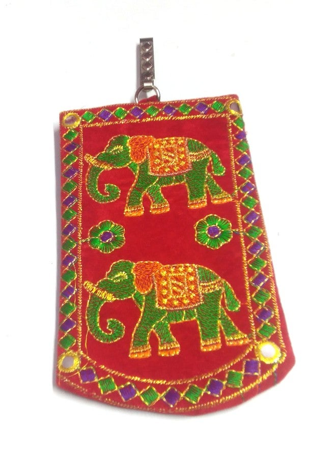 SUMERA WARQ Embroidered Mobile Pouch for Women Multicolor Designer Ethnic Rajasthani Handmade Phone Cover/Case with Sling and Waist Clip by SAS It Up (Black Red PIick) - Image 5